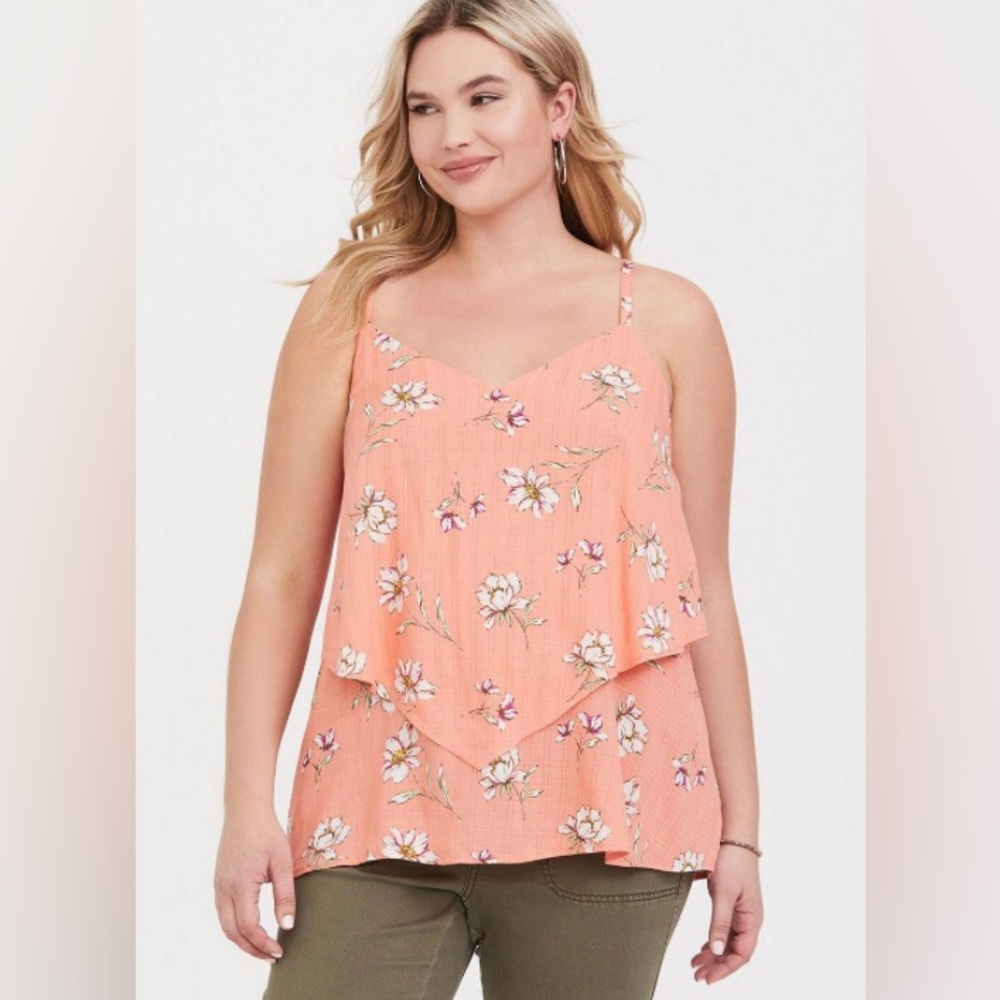 Torrid orange blush apricot two layered flowy floral tank top. Size 2x